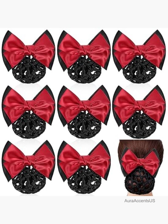 9 Pcs Bow Hair Snood Net Set with Satin Bows and Hairpins main image 6